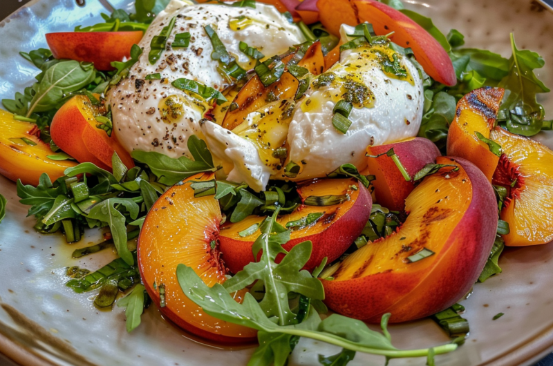 Grilled Peach Burrata Honey Salad Recipe