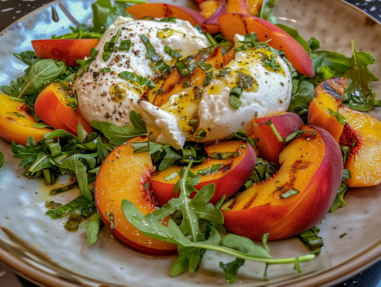 Grilled Peach Burrata Honey Salad Recipe